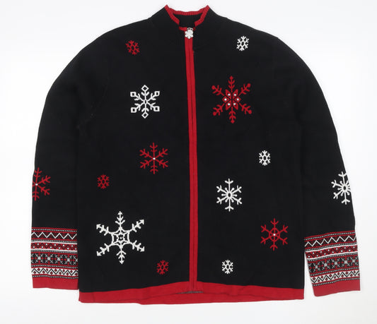 Breckenridge Women’s Black M Full Zip Snowflake Christmas Cardigan