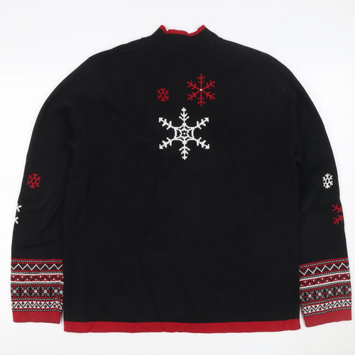 Breckenridge Women’s Black M Full Zip Snowflake Christmas Cardigan