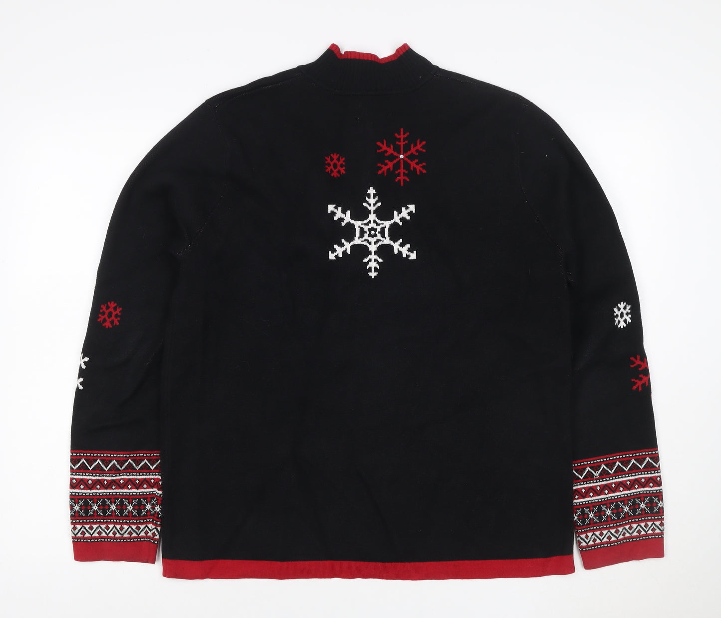 Breckenridge Women’s Black M Full Zip Snowflake Christmas Cardigan