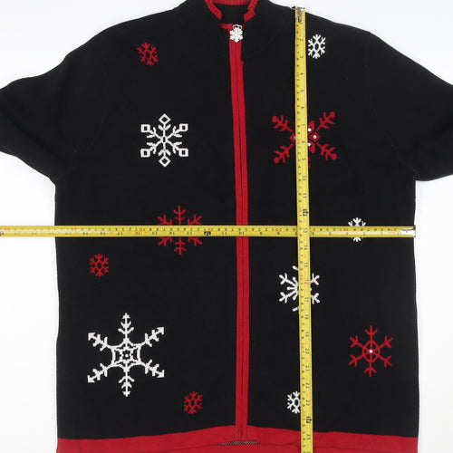 Breckenridge Women’s Black M Full Zip Snowflake Christmas Cardigan