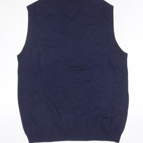 Axist Mens Blue L Argyle V-Neck Sleeveless Cotton Blend Jumper Vest