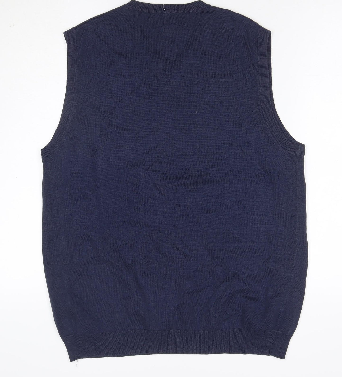 Axist Mens Blue L Argyle V-Neck Sleeveless Cotton Blend Jumper Vest