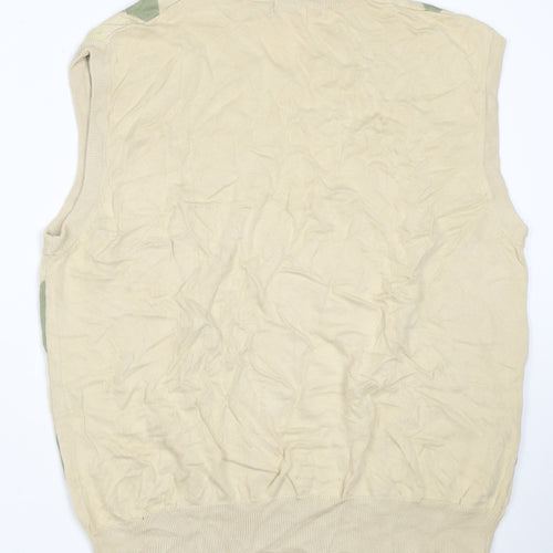 SaddleBred Men's Beige Green XL Argyle V-Neck Cotton Knit Sweater Vest