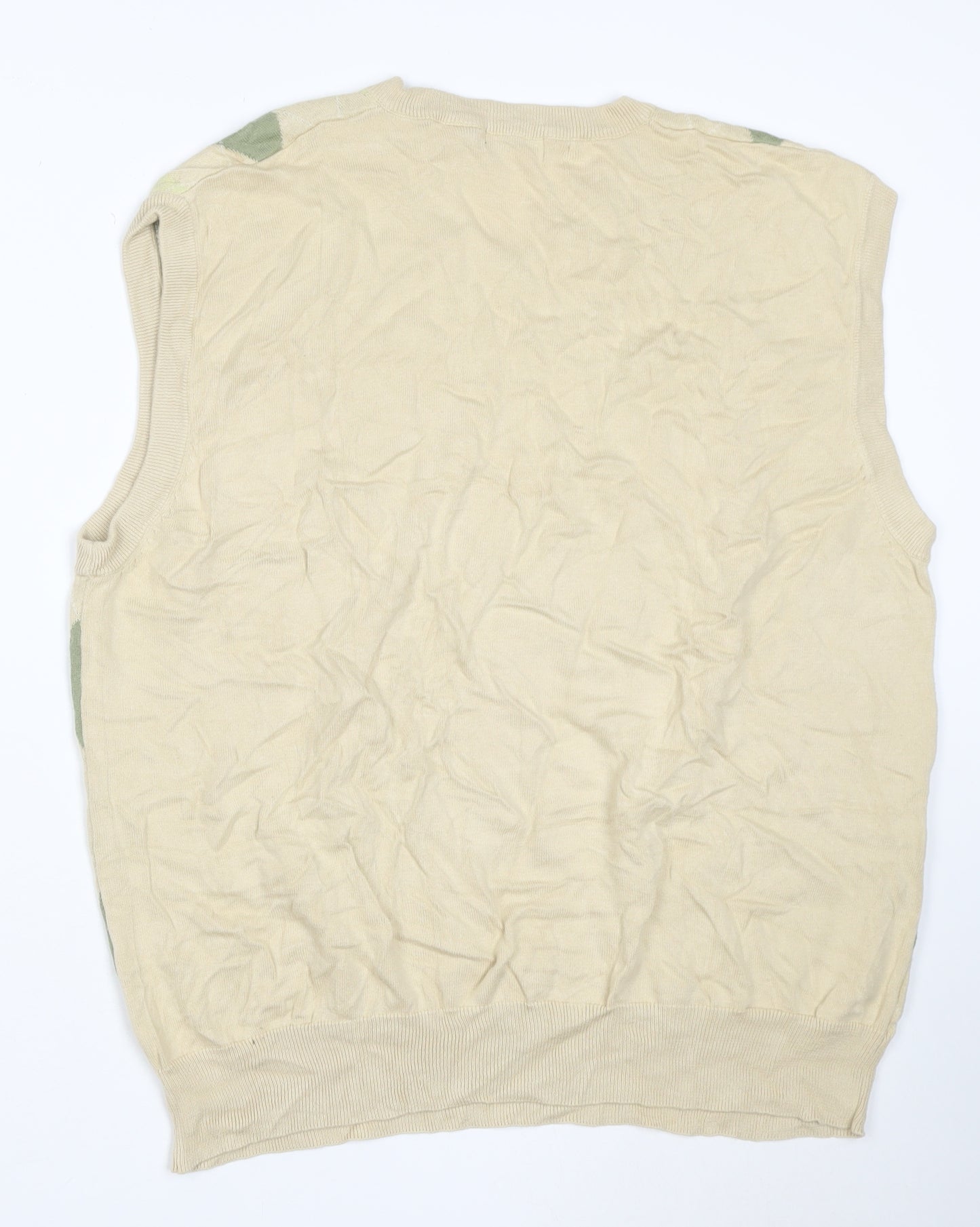 SaddleBred Men's Beige Green XL Argyle V-Neck Cotton Knit Sweater Vest