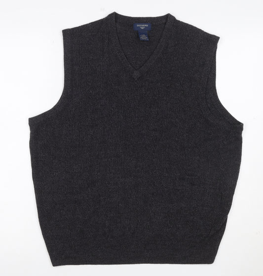 Dockers Men’s Grey L V-Neck Sleeveless Knit Jumper Vest
