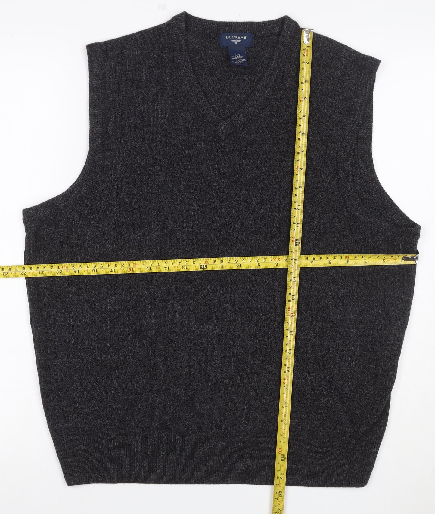 Dockers Men’s Grey L V-Neck Sleeveless Knit Jumper Vest