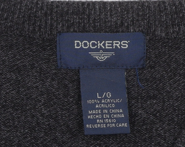 Dockers Men’s Grey L V-Neck Sleeveless Knit Jumper Vest