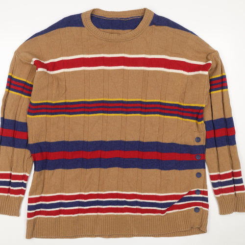 Benetton Unisex Multicoloured Striped Wool Jumper UK 16 Crew Neck