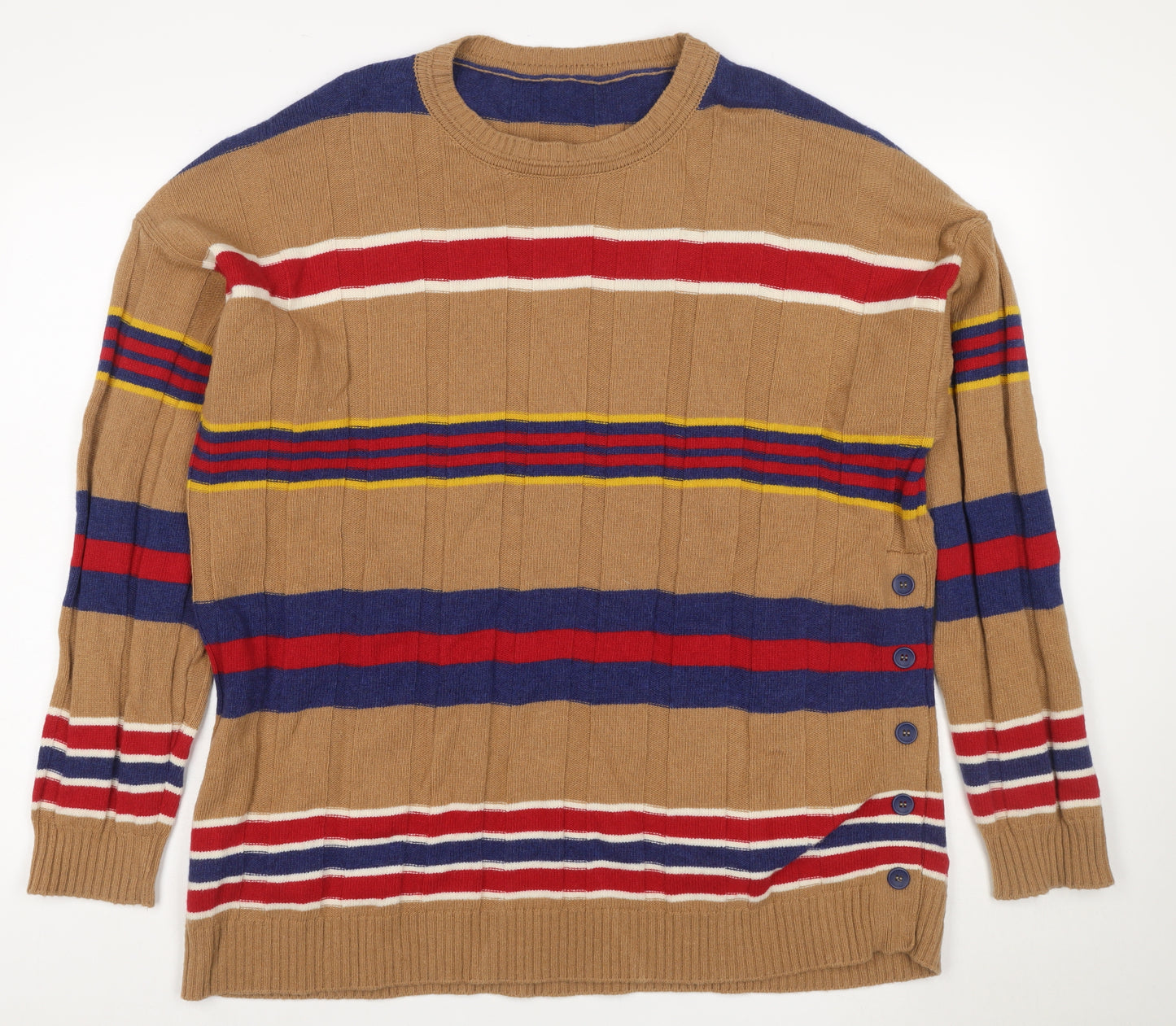 Benetton Unisex Multicoloured Striped Wool Jumper UK 16 Crew Neck