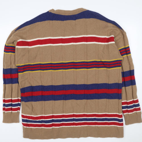 Benetton Unisex Multicoloured Striped Wool Jumper UK 16 Crew Neck