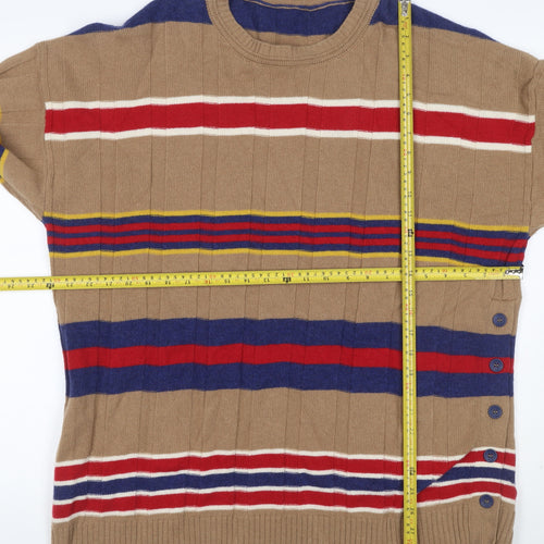 Benetton Unisex Multicoloured Striped Wool Jumper UK 16 Crew Neck