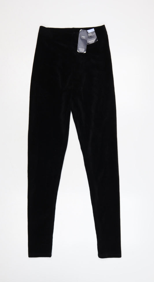M&S Women’s Black Size 8 Long High Rise Velour Stretch Leggings