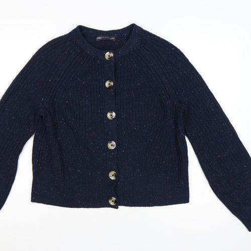 Marks and Spencer Women Navy M Speckled Button Knit Cardigan