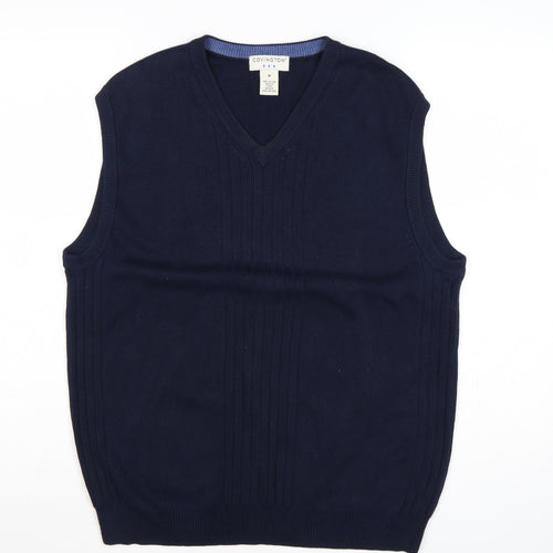 Covington Men Blue M V-Neck Cotton Knit Sleeveless Jumper Vest