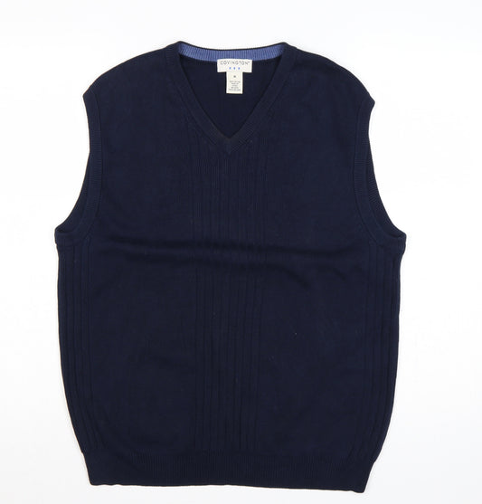 Covington Men Blue M V-Neck Cotton Knit Sleeveless Jumper Vest
