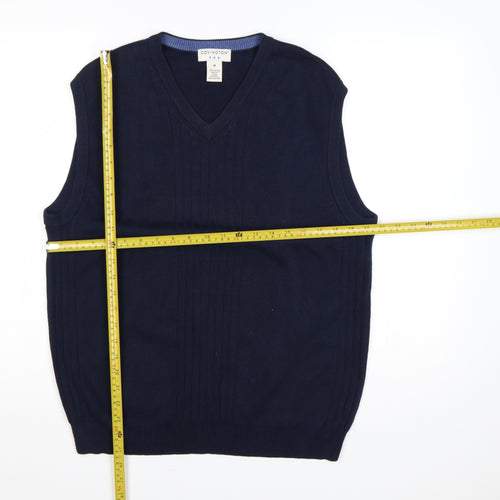 Covington Men Blue M V-Neck Cotton Knit Sleeveless Jumper Vest