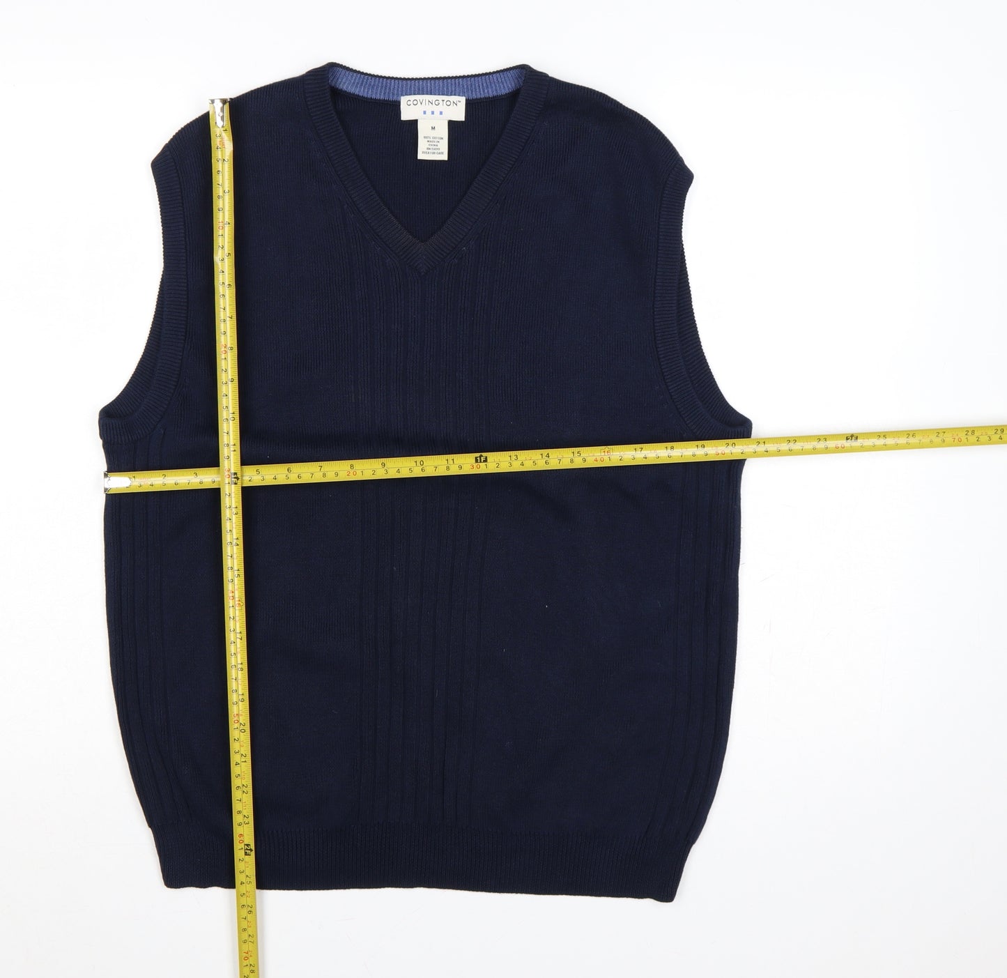 Covington Men Blue M V-Neck Cotton Knit Sleeveless Jumper Vest