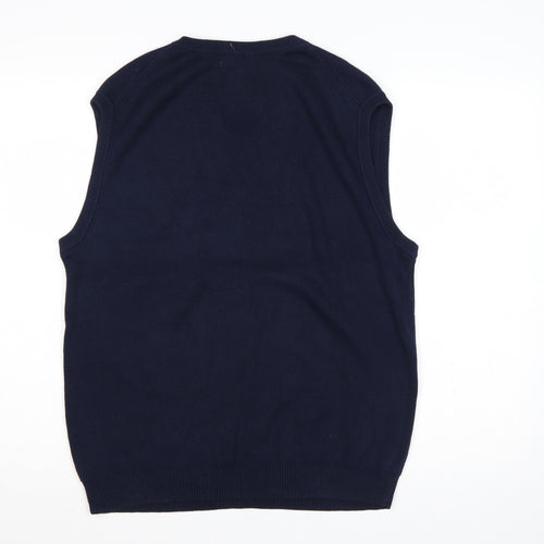 Covington Men Blue M V-Neck Cotton Knit Sleeveless Jumper Vest