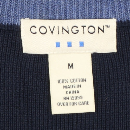 Covington Men Blue M V-Neck Cotton Knit Sleeveless Jumper Vest