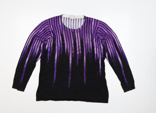 MITZY Women’s Purple Black Striped Rhinestone Knit Jumper M