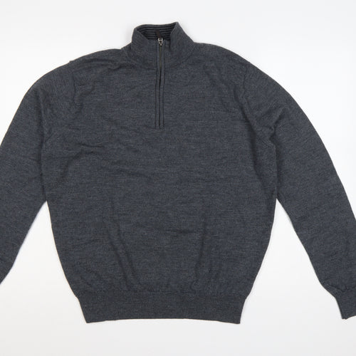 UNTUCKit Men’s Grey Merino Wool XL 1/4 Zip High Neck Jumper