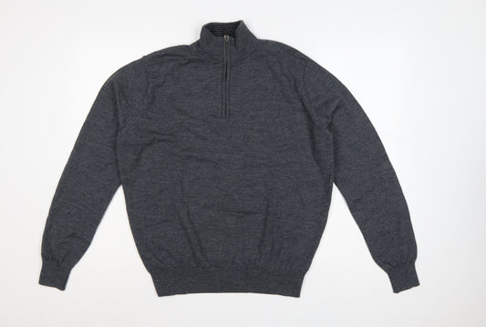 UNTUCKit Men’s Grey Merino Wool XL 1/4 Zip High Neck Jumper