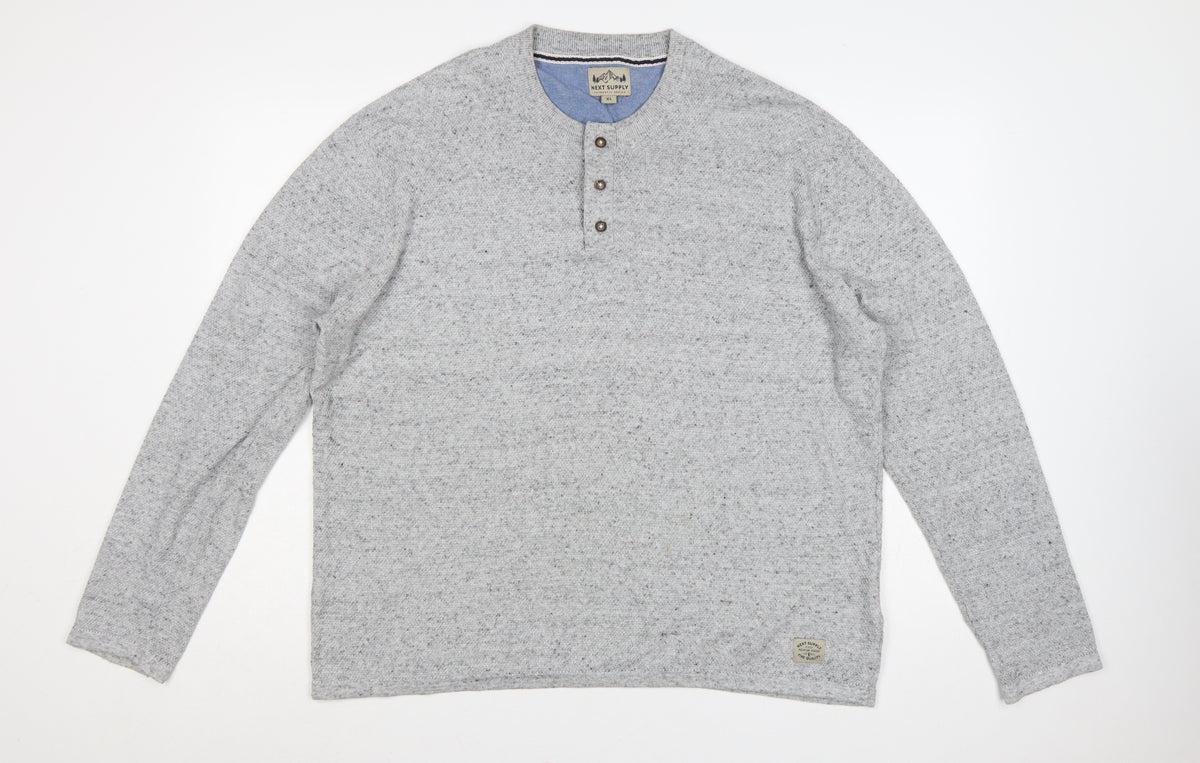 Additional front view of Next Supply Men's Grey XL Henley Knit Cotton Blend Jumper