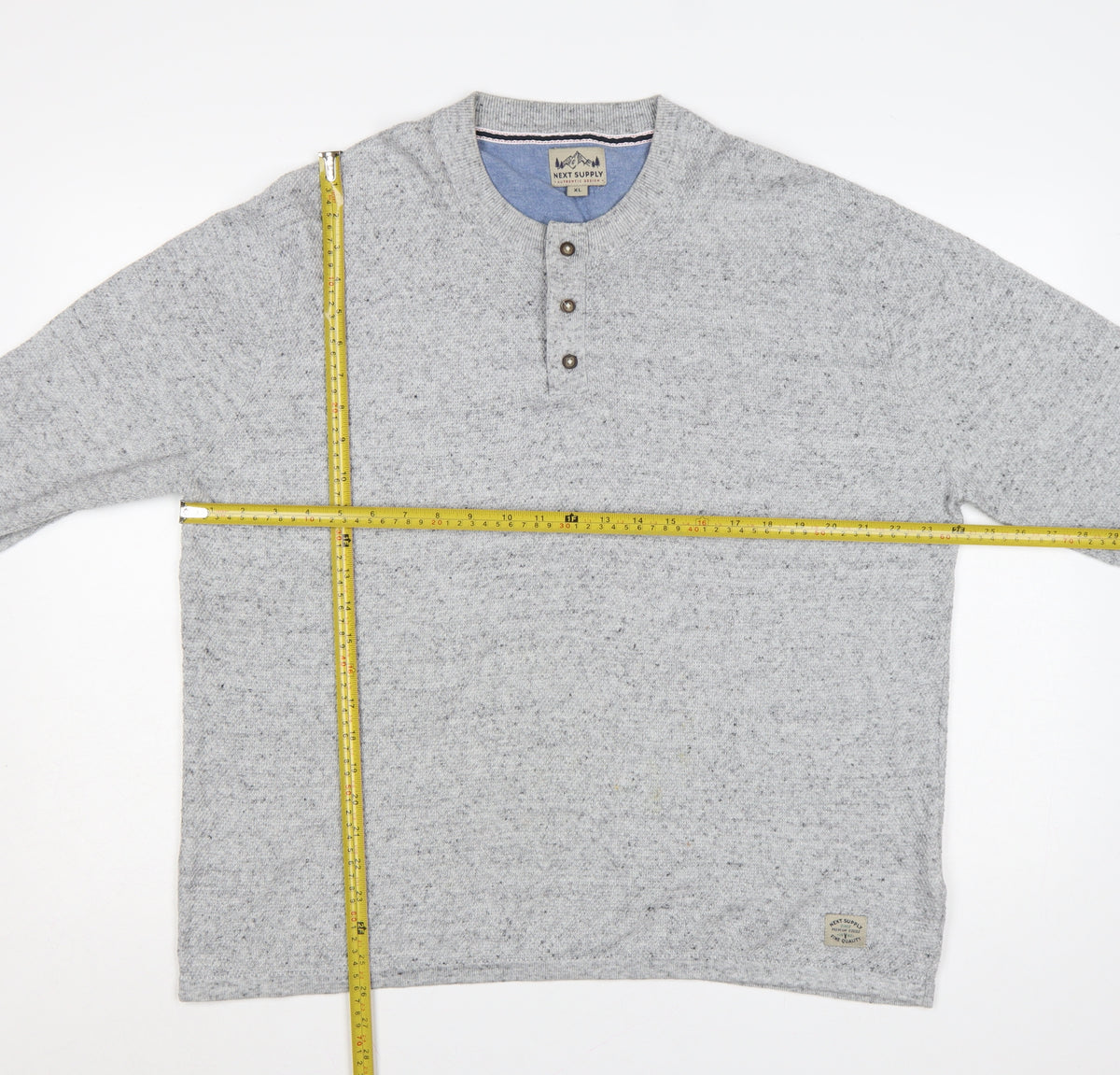 Back view of Next Supply Men's Grey XL Henley Knit Cotton Blend Jumper