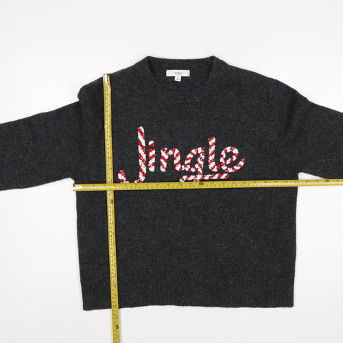 M&S Women Grey Medium Jingle Sequin Christmas Knit Jumper
