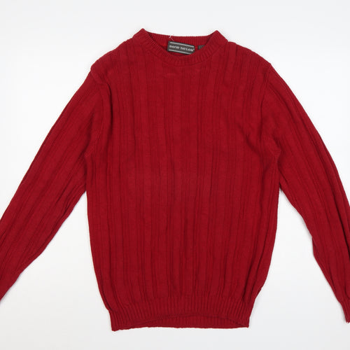 David Taylor Men’s Red M Cotton Ribbed Knit Crew Neck Pullover Jumper
