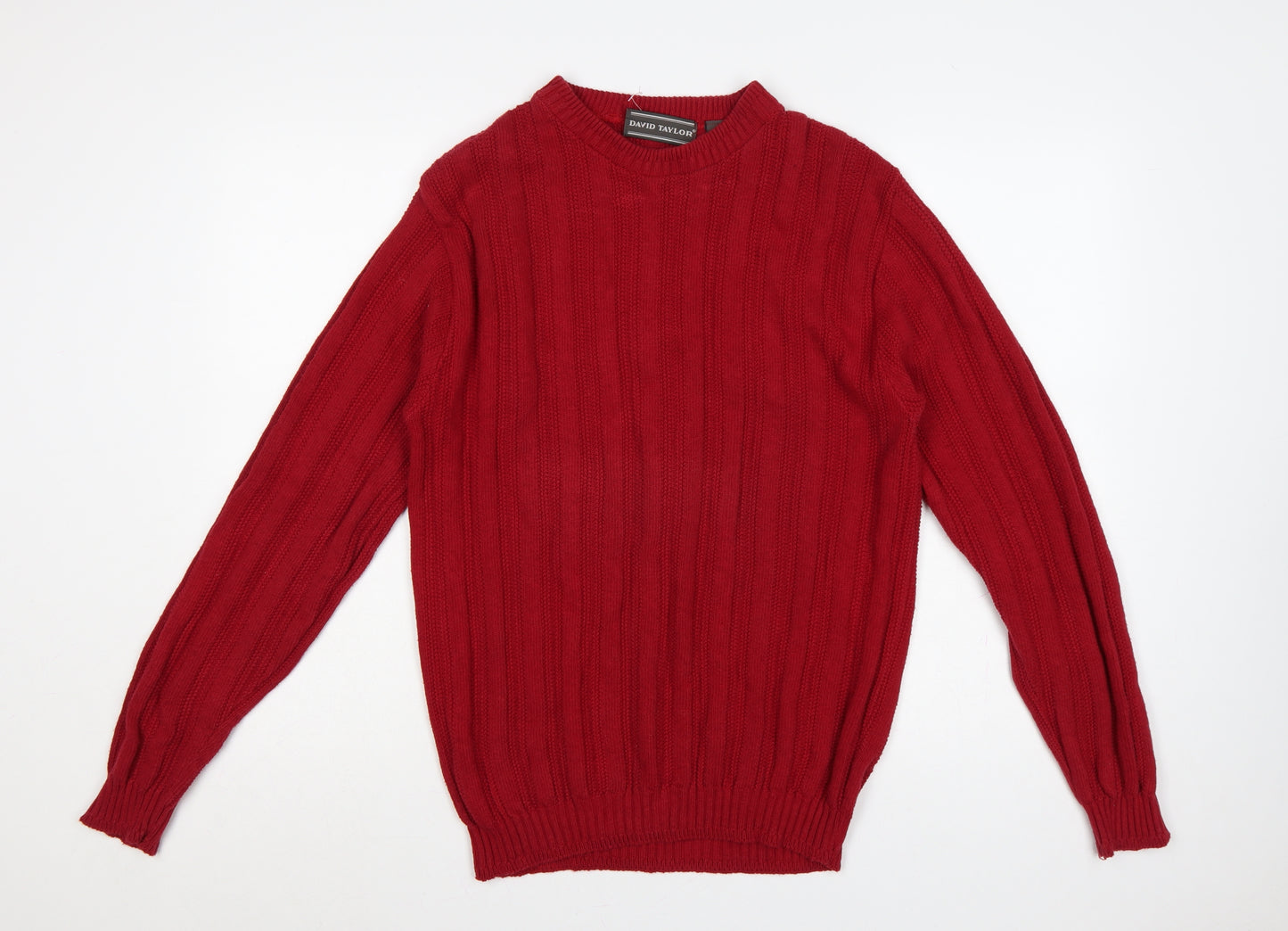 David Taylor Men’s Red M Cotton Ribbed Knit Crew Neck Pullover Jumper