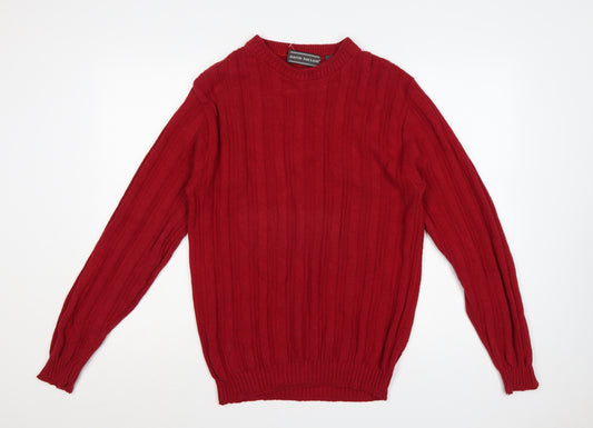 David Taylor Men’s Red M Cotton Ribbed Knit Crew Neck Pullover Jumper