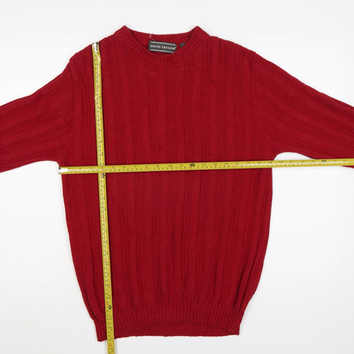 David Taylor Men’s Red M Cotton Ribbed Knit Crew Neck Pullover Jumper