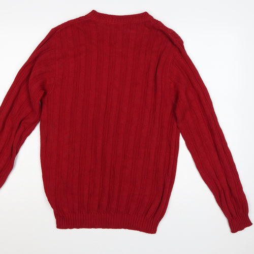 David Taylor Men’s Red M Cotton Ribbed Knit Crew Neck Pullover Jumper