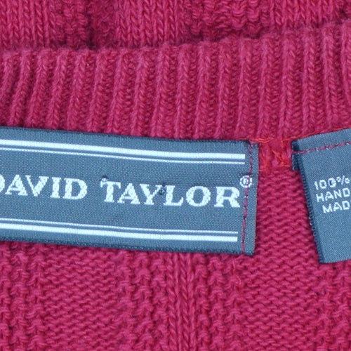 David Taylor Men’s Red M Cotton Ribbed Knit Crew Neck Pullover Jumper