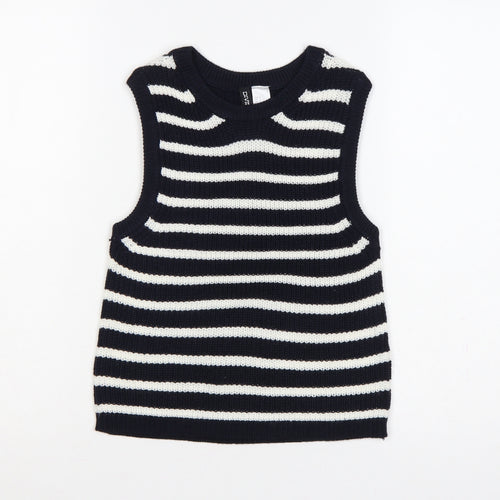 H&M Women Black White Striped Knit Vest Jumper Size S