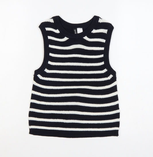 H&M Women Black White Striped Knit Vest Jumper Size S
