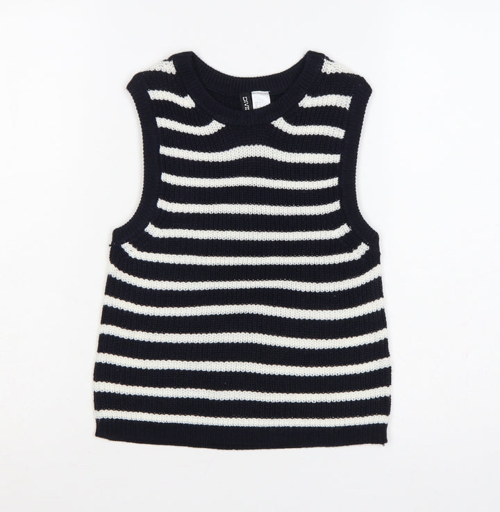 H&M Women Black White Striped Knit Vest Jumper Size S