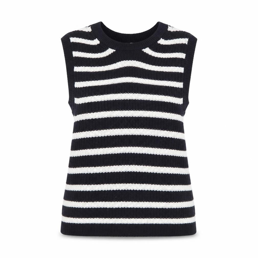 H&M Women Black White Striped Knit Vest Jumper Size S