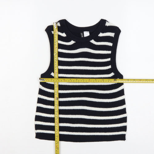 H&M Women Black White Striped Knit Vest Jumper Size S