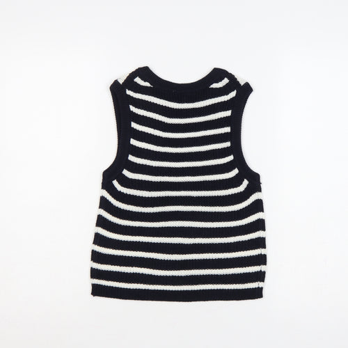 H&M Women Black White Striped Knit Vest Jumper Size S