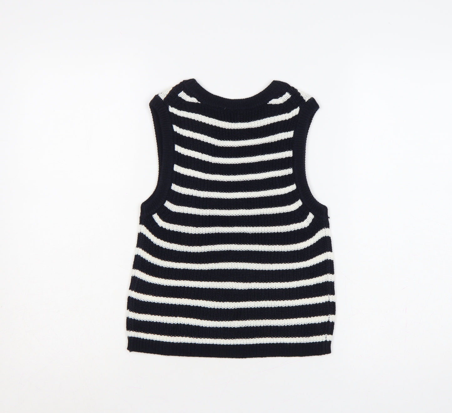 H&M Women Black White Striped Knit Vest Jumper Size S