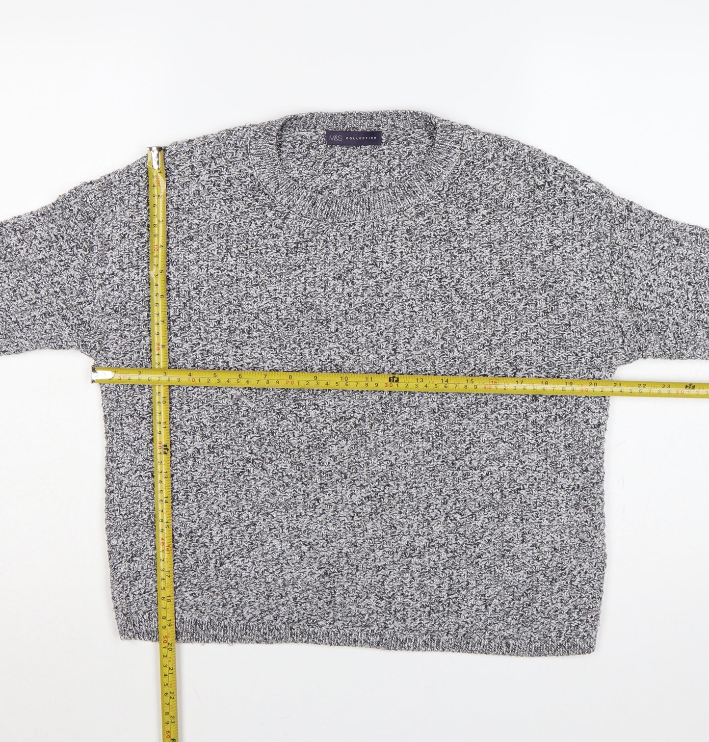 Marks and Spencer Women Grey UK 14 Chunky Knit Crew Neck Jumper