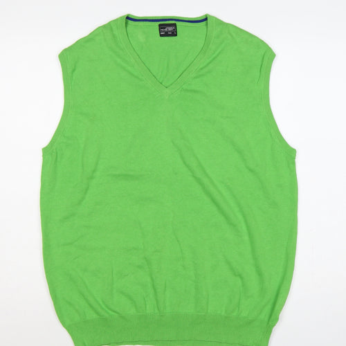 James & Nicholson Men’s Green L V-Neck Cotton Knit Vest