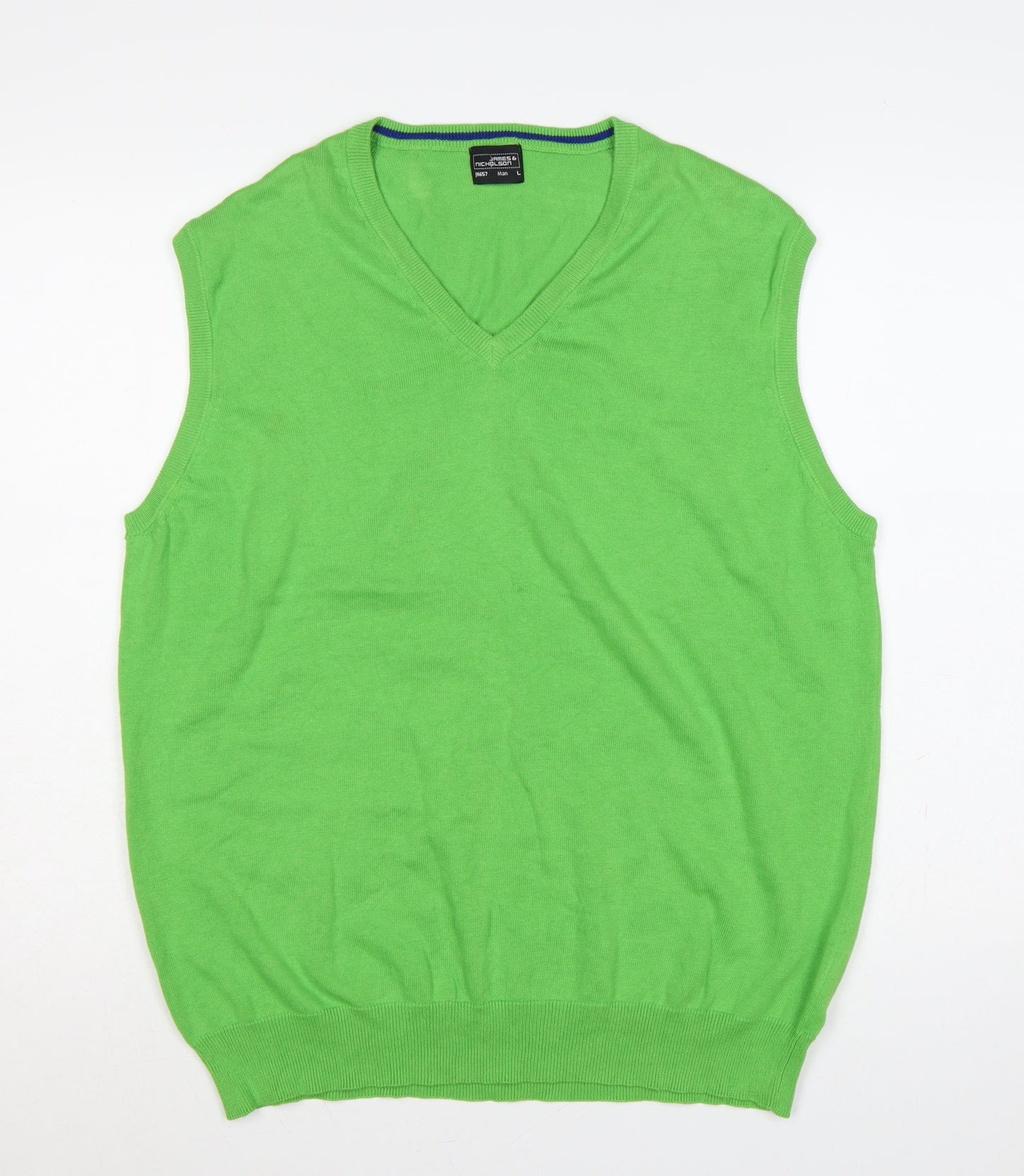James & Nicholson Men’s Green L V-Neck Cotton Knit Vest