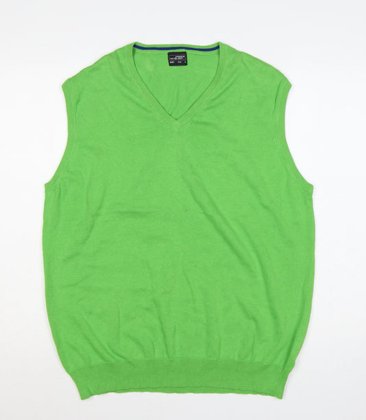 James & Nicholson Men’s Green L V-Neck Cotton Knit Vest