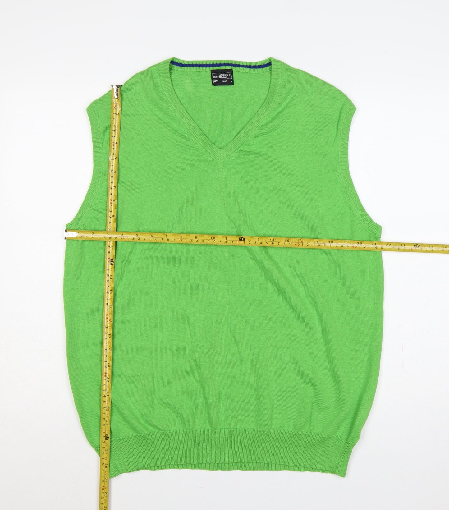 James & Nicholson Men’s Green L V-Neck Cotton Knit Vest