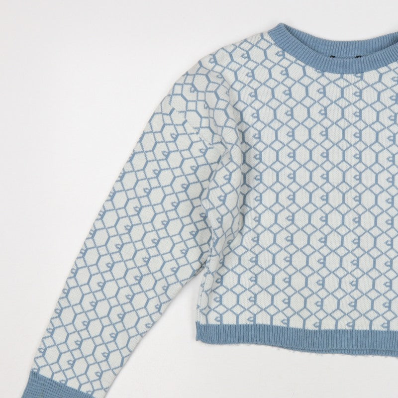 I Saw It First Womens Blue White M Geometric Knit Crew Neck Jumper