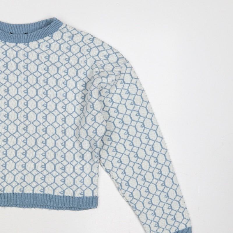 I Saw It First Womens Blue White M Geometric Knit Crew Neck Jumper