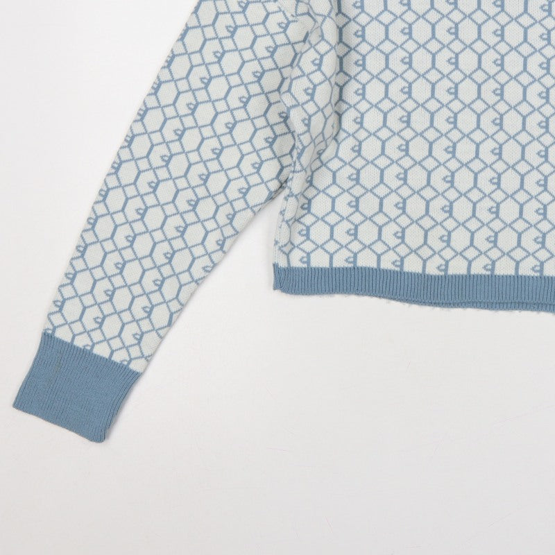 I Saw It First Womens Blue White M Geometric Knit Crew Neck Jumper